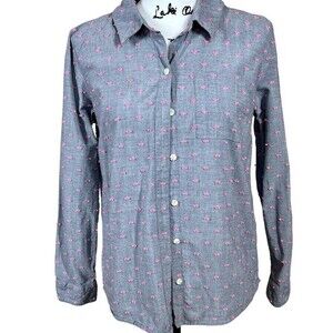 Splendid top women gray with pink swiss dot long sleeve tunic shirt size S